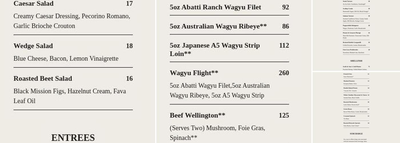 Swift & Sons Menu