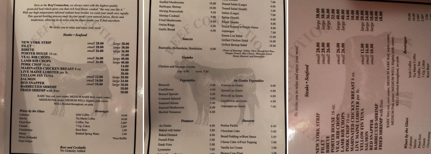 Beef Connection Steakhouse Menu