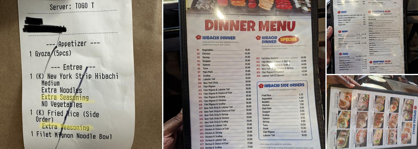 Fuji Hana Sushi Bar and Hibachi Steakhouse Menu