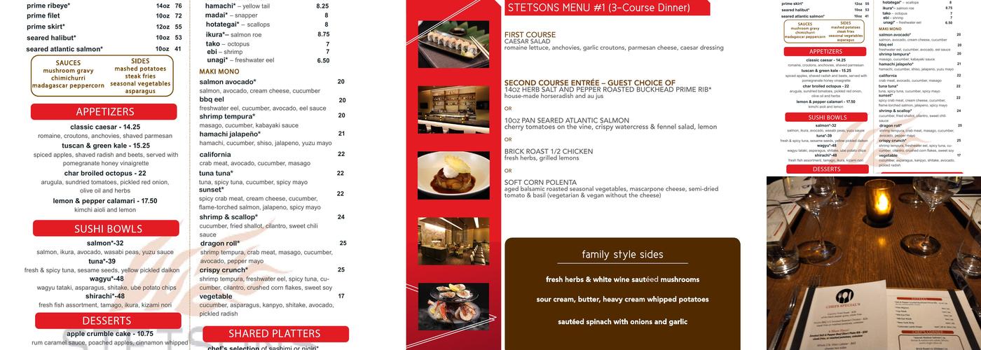 Stetsons Modern Steak + Sushi Menu