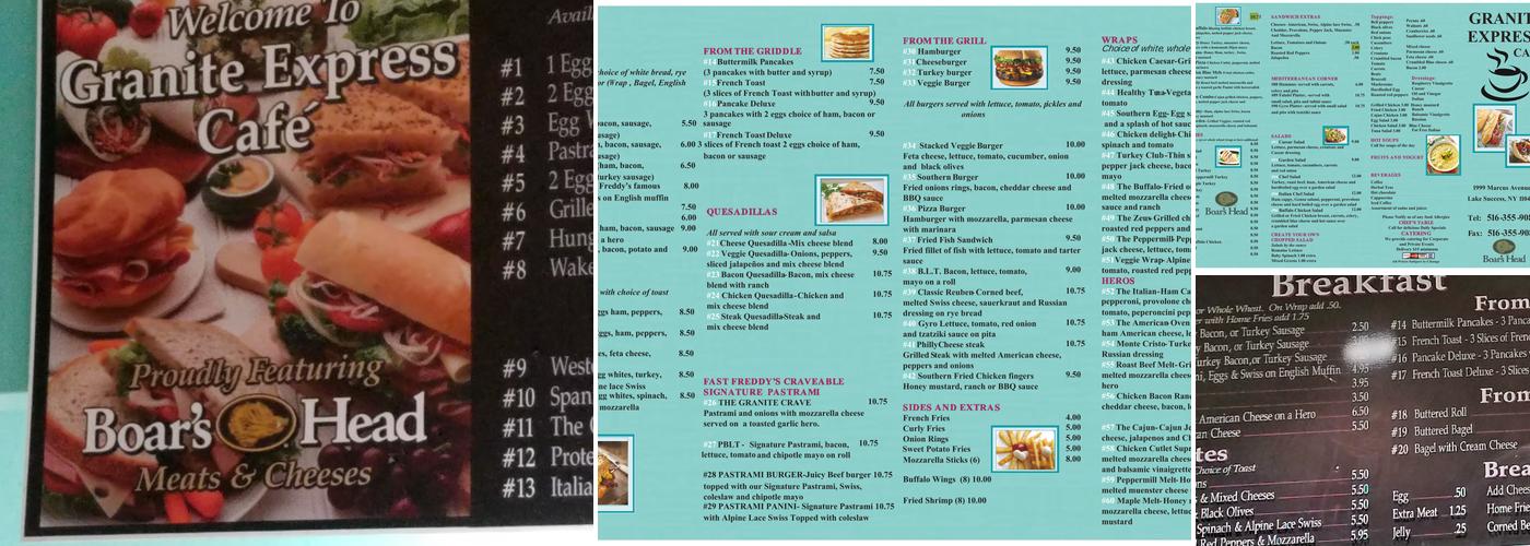 Granite Express Cafe Menu