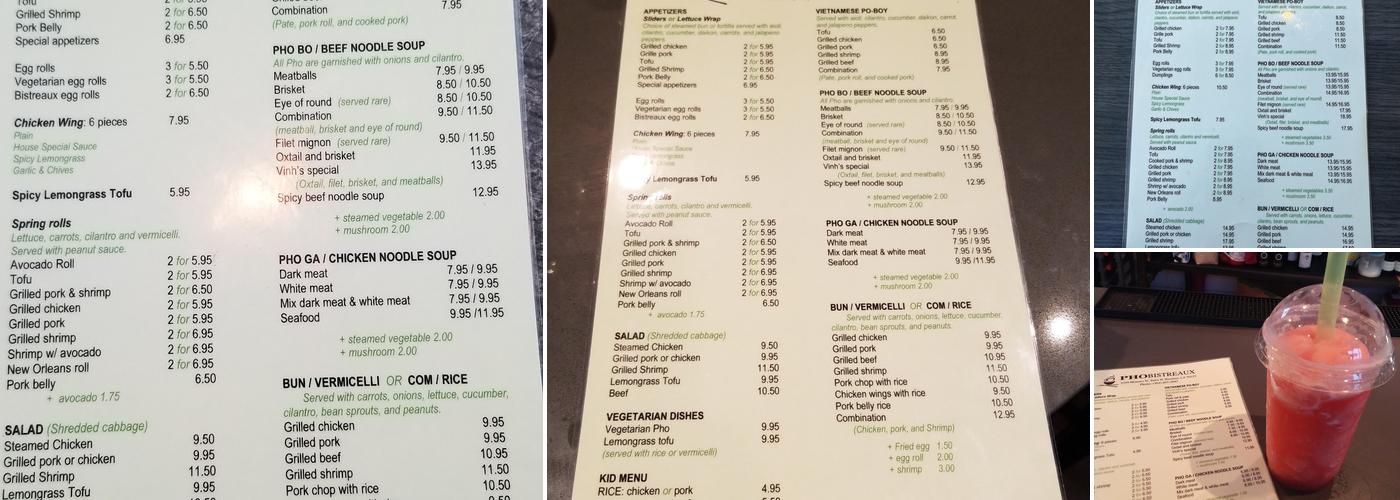 Pho Bistreaux Menu
