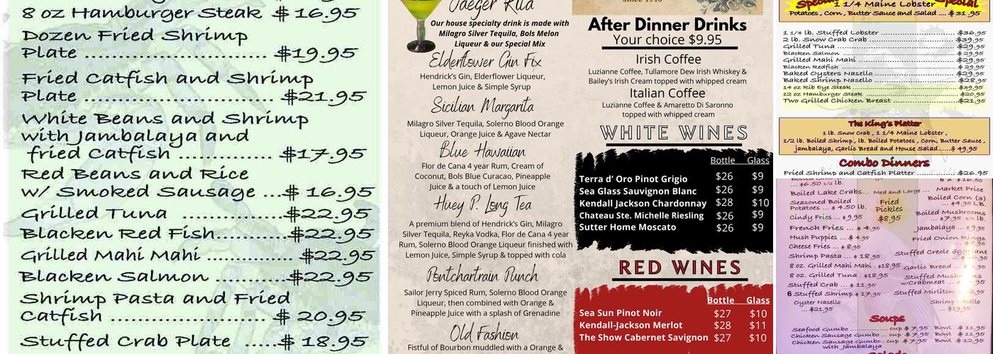 Jaeger's Seafood and Oyster House Menu