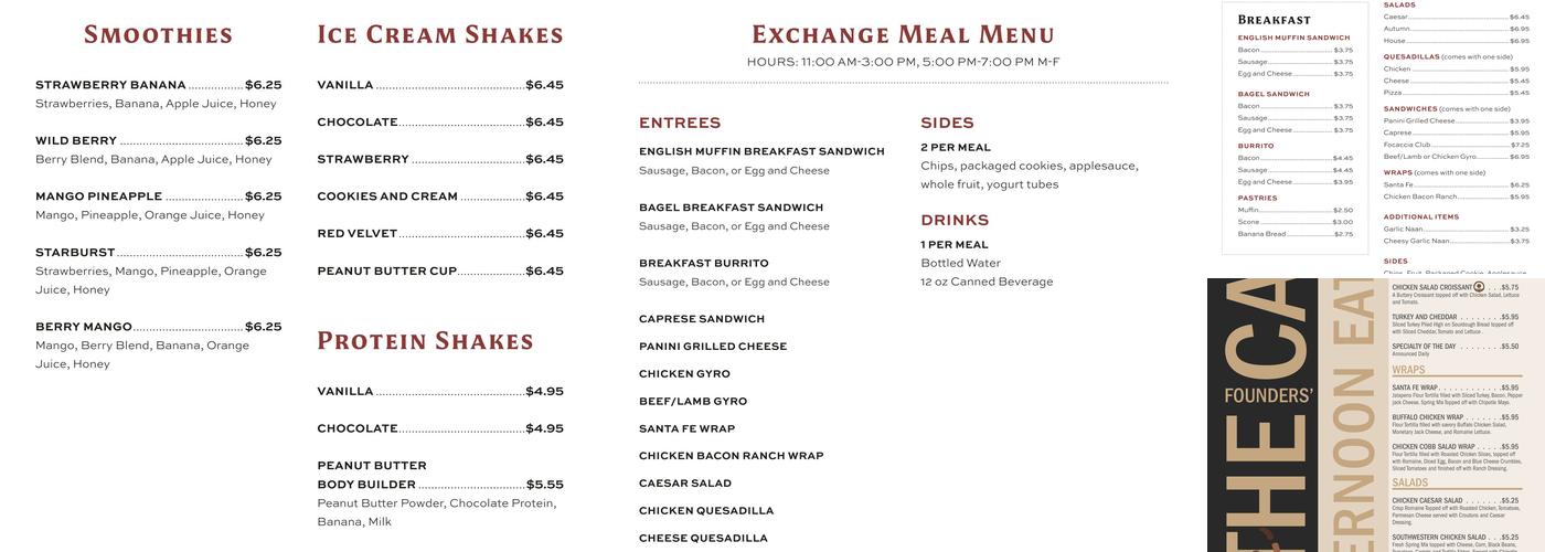 Founders' Cafe Menu