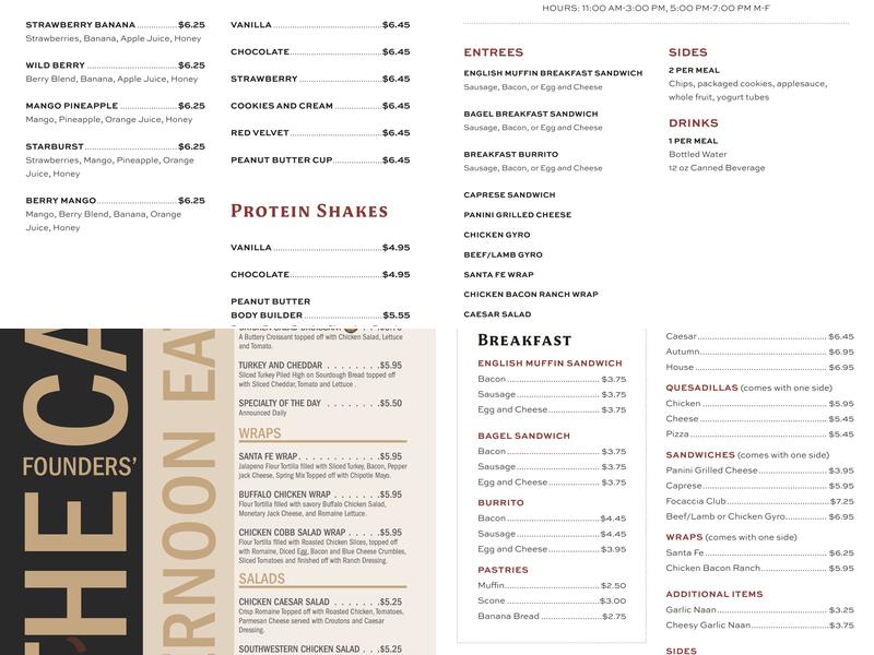 Founders' Cafe Menu