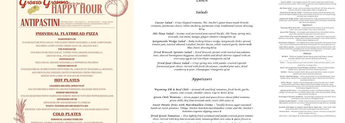 The Village Anchor Menu