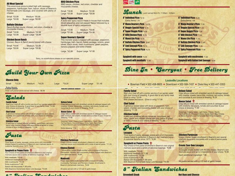 Bearno's Pizza Fern Creek Menu