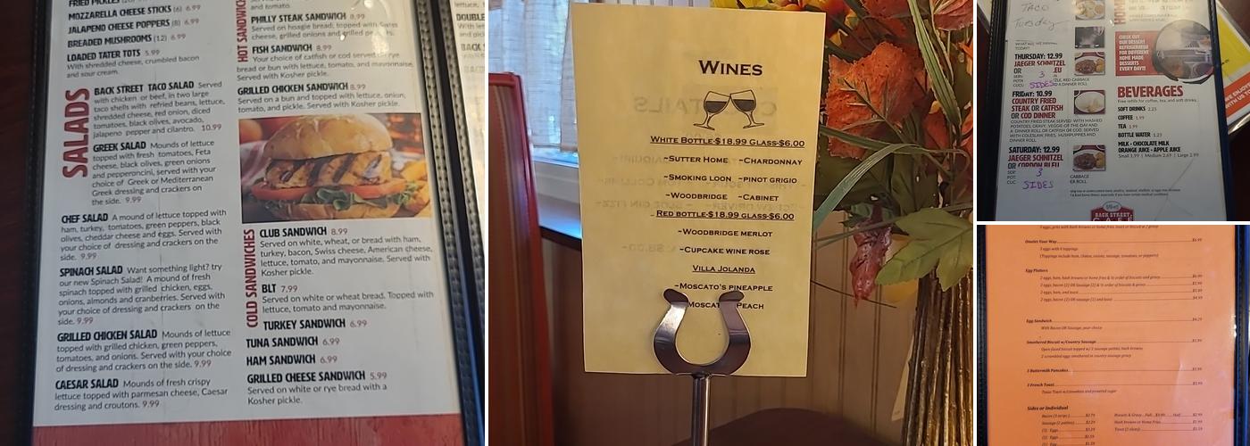 Backstreet Cafe Menu