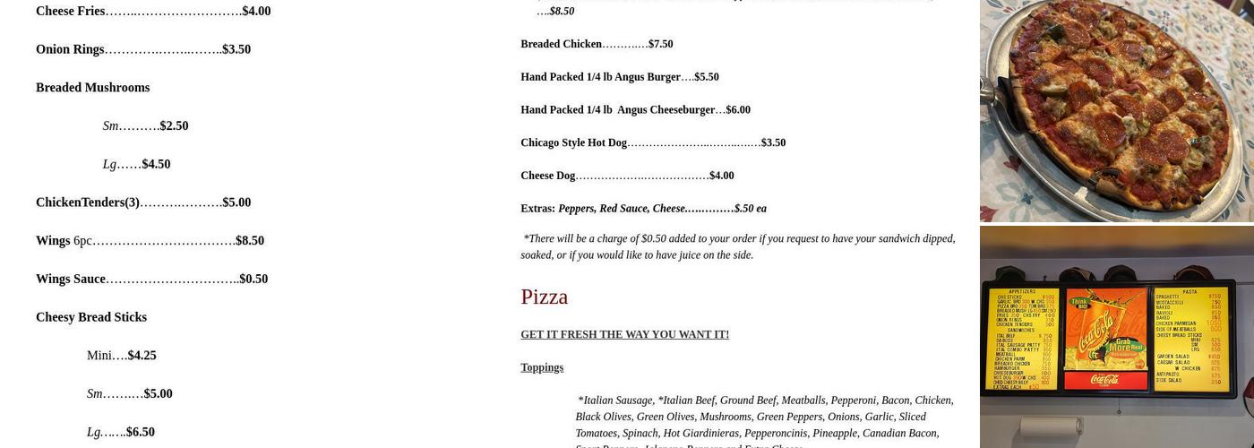 Pizzeria At the Point Menu