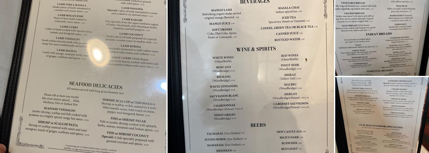 CLAY OVEN INDIAN RESTAURANT Menu