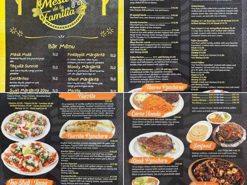 Mesa de la Familia Menu