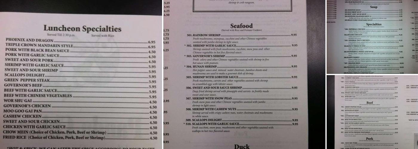Panda China Menu