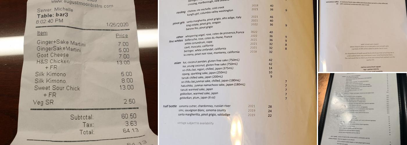 August Moon Chinese Bistro Menu