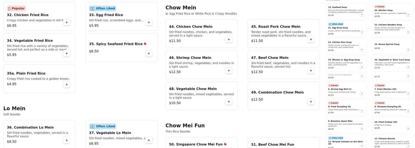 China One Menu