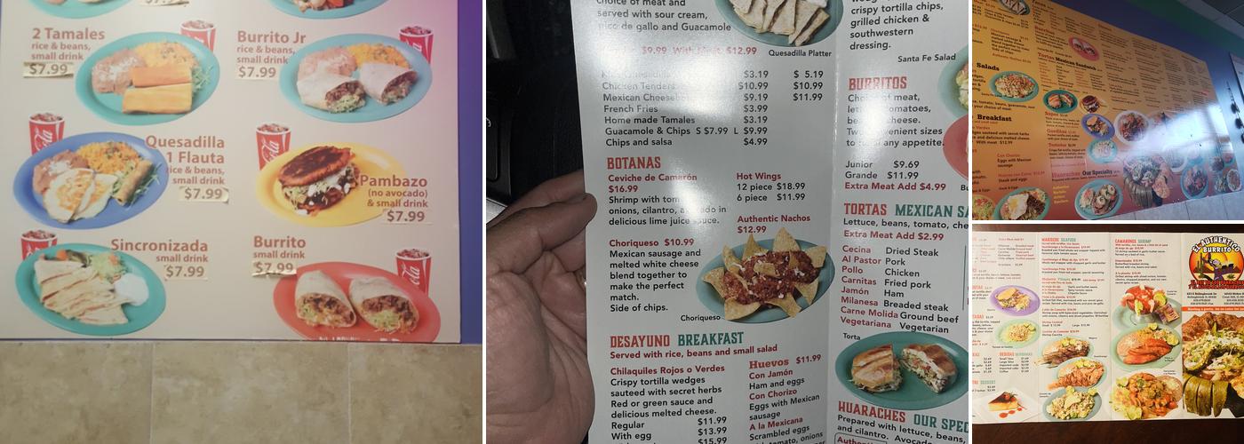El Authentico Burrito Menu