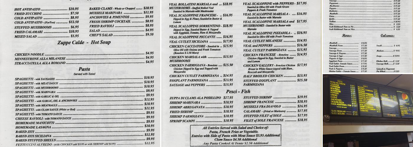The Gallery Four Italian Restaurant & Pizzeria Menu