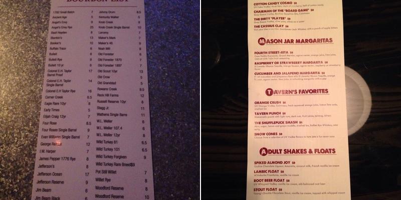 Tavern on Fourth Menu