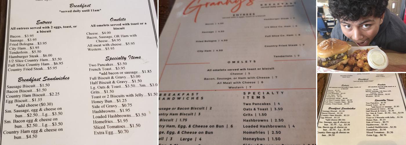 Granny's Diner Menu