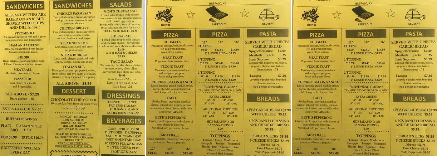 Pizza Zone Menu