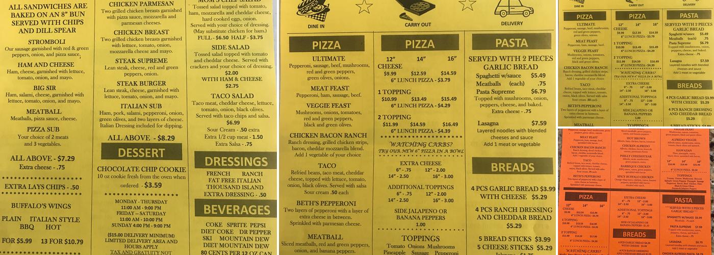 Pizza Zone Menu
