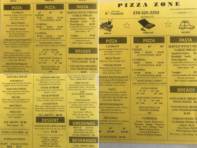 Pizza Zone Menu