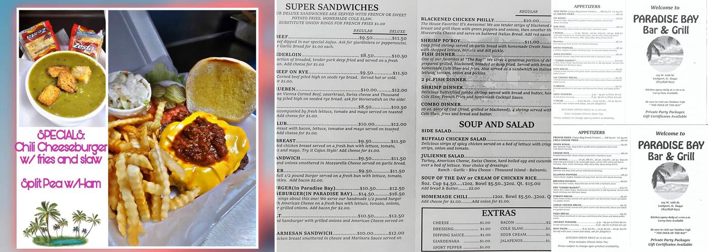 Paradise Bay Bar and Grill Menu