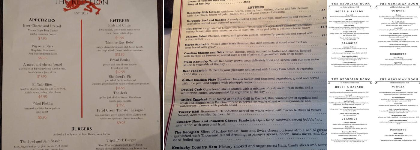 Science Hill Inn Menu