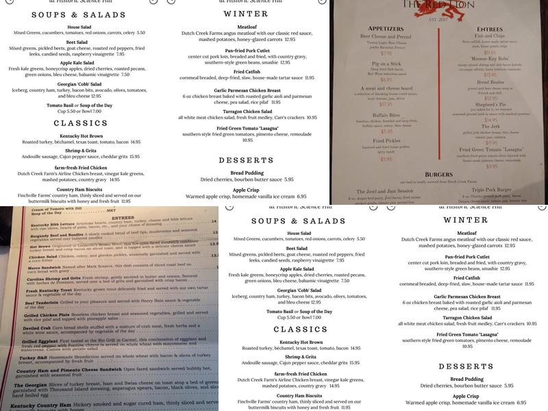 Science Hill Inn Menu