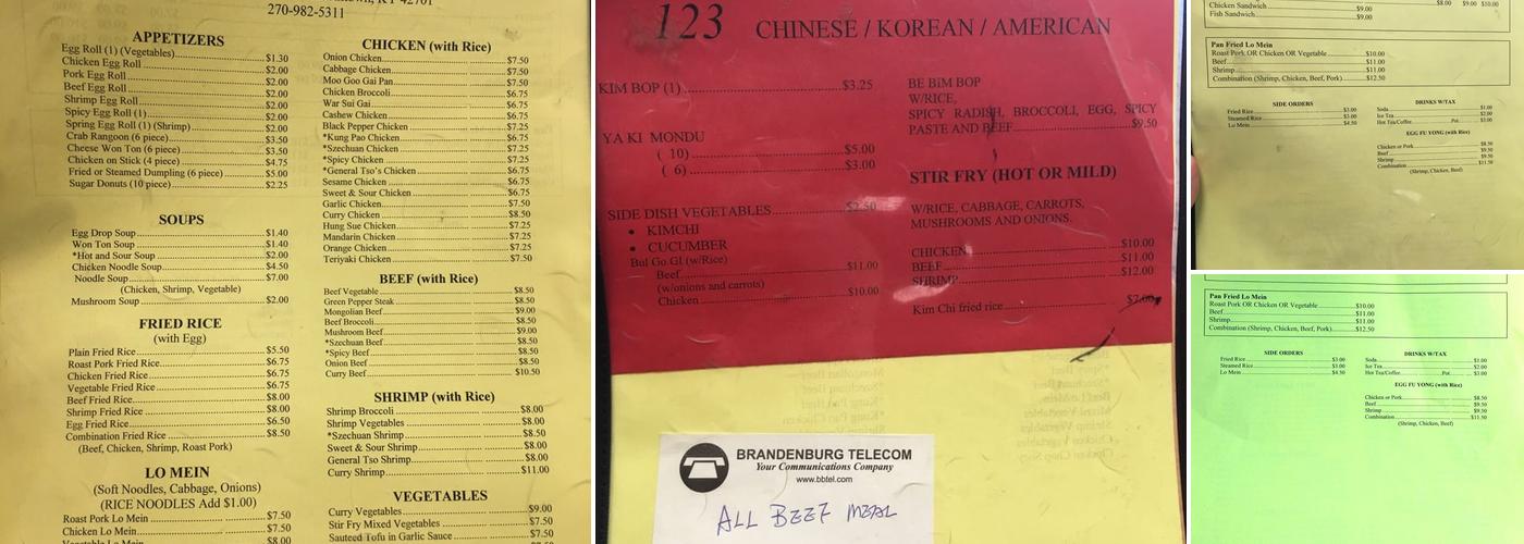 123 Chinese Menu