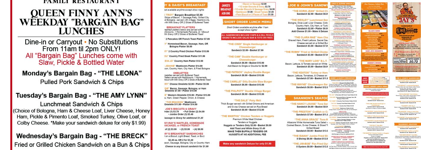 Joel Ray’s Lincoln Jamboree Menu