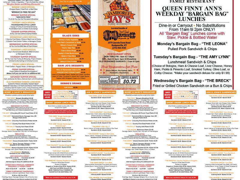 Joel Ray’s Lincoln Jamboree Menu