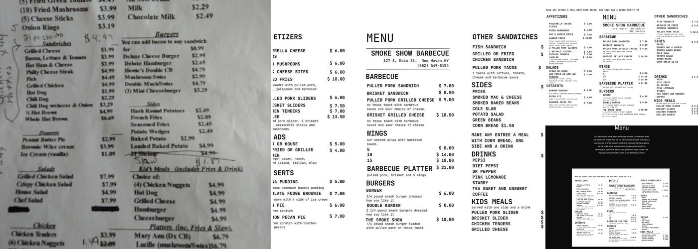Smoke Show Barbecue Menu