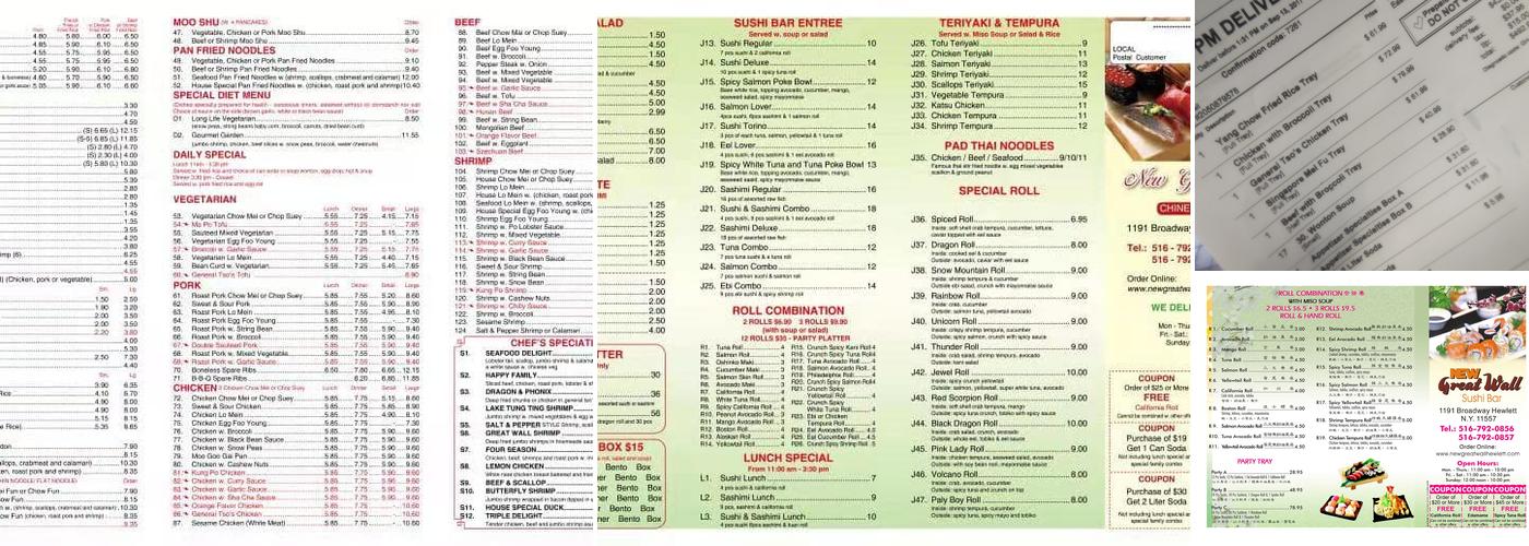 New Great Wall Menu