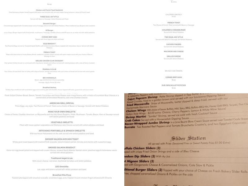 Pearsall's Station Menu