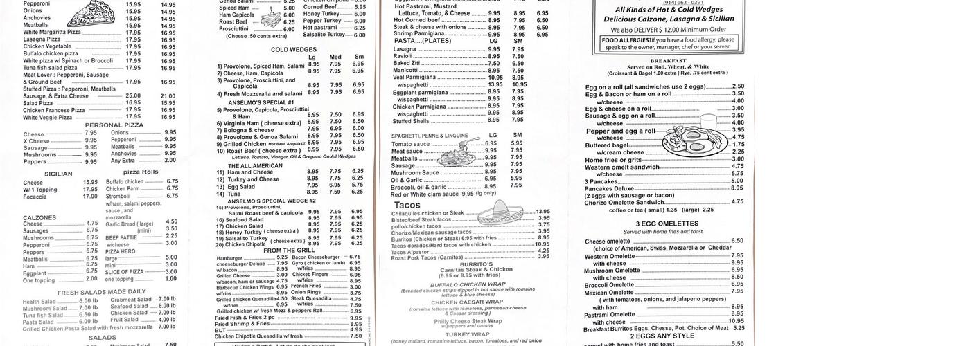 Anselmo's Pizzeria & Deli Menu
