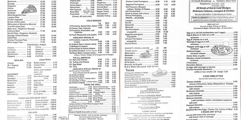 Anselmo's Pizzeria & Deli Menu