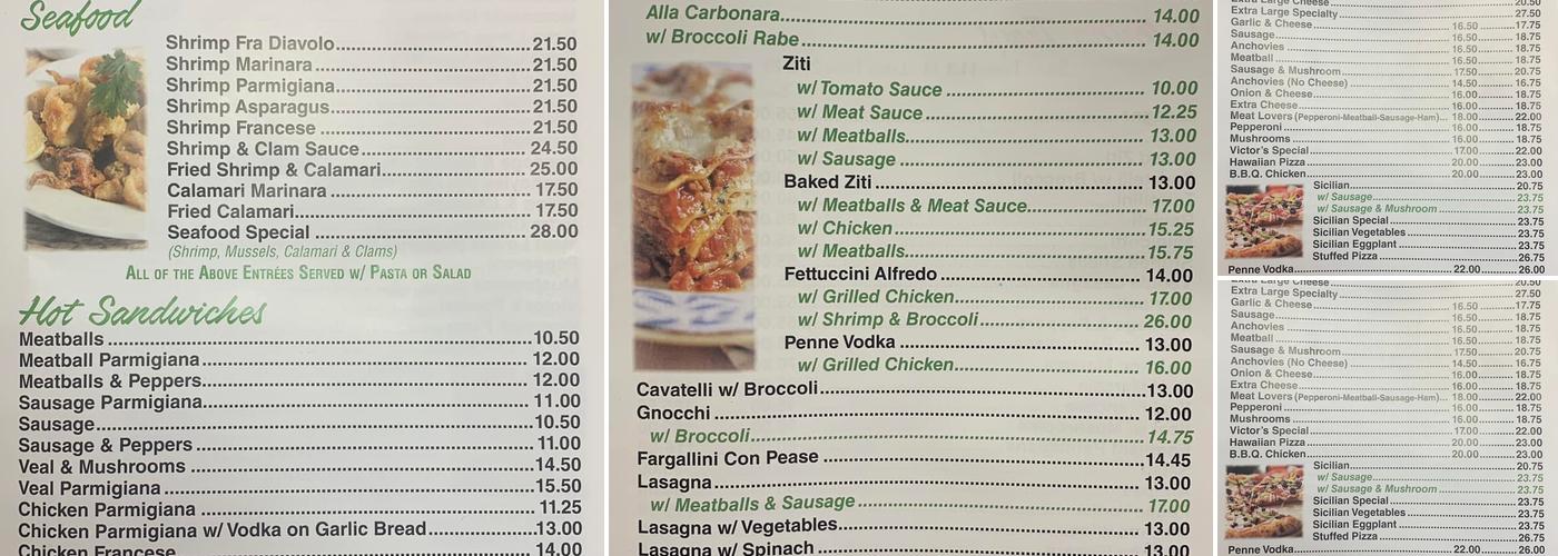 Vittorio's Pizzeria Menu