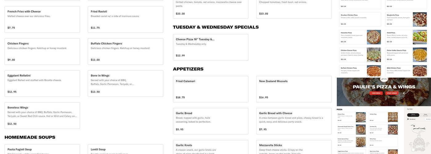 Paulie's Pizza and Wings Menu