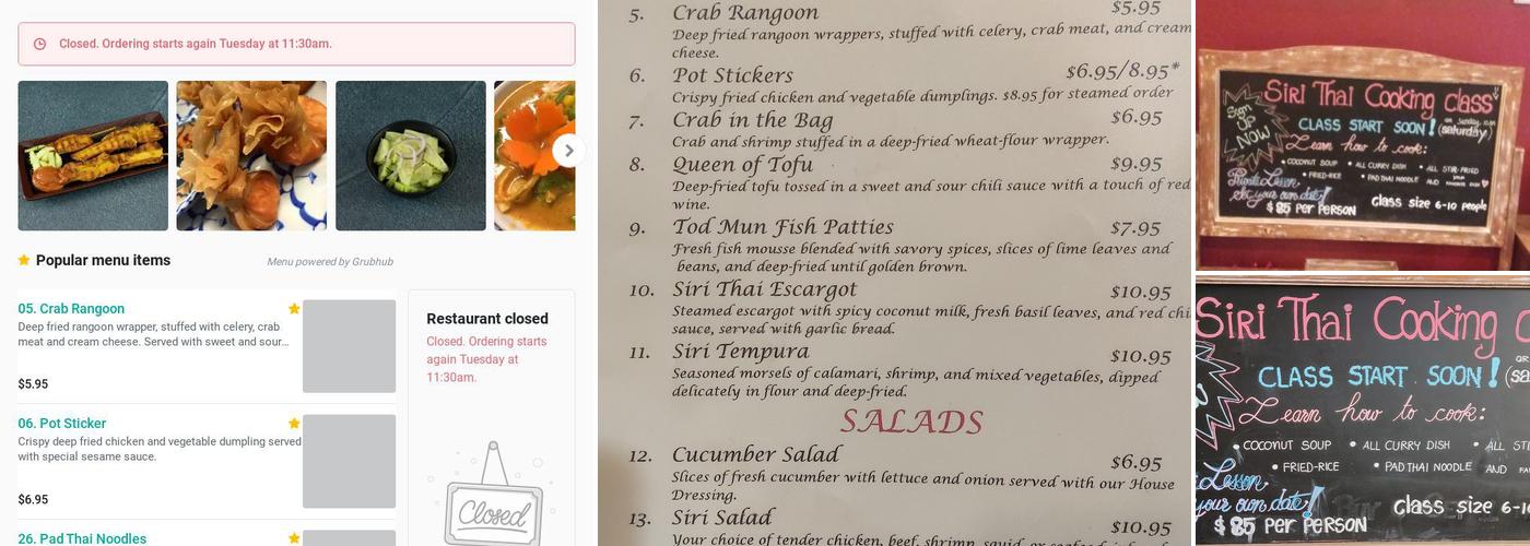 Siri Thai Two Menu