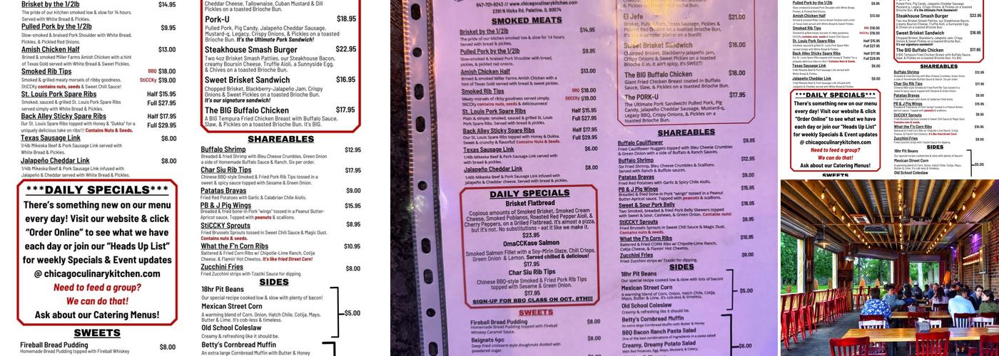 Chicago Culinary Kitchen Menu