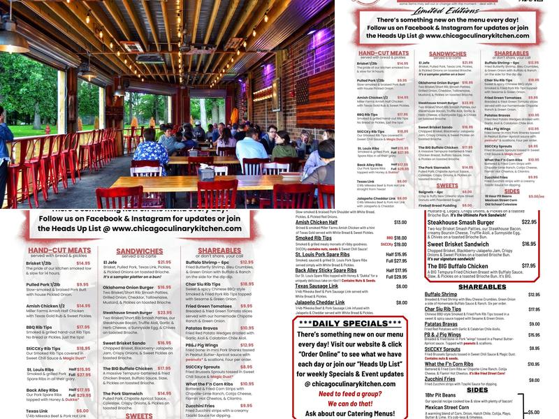 Chicago Culinary Kitchen Menu