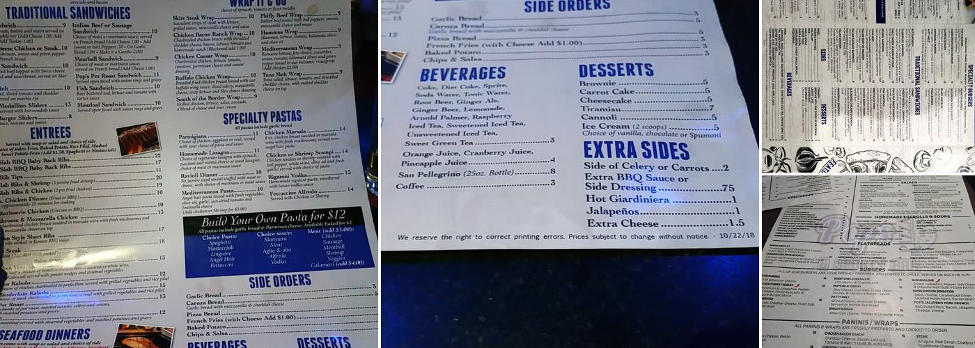 Pop's Pizza & Sports Bar Menu