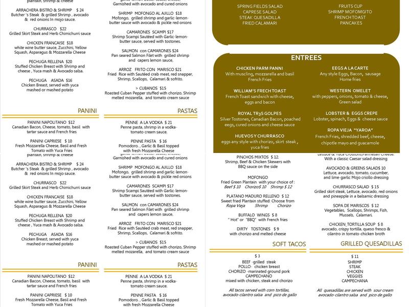 Cafe Tabaco & Ron Menu