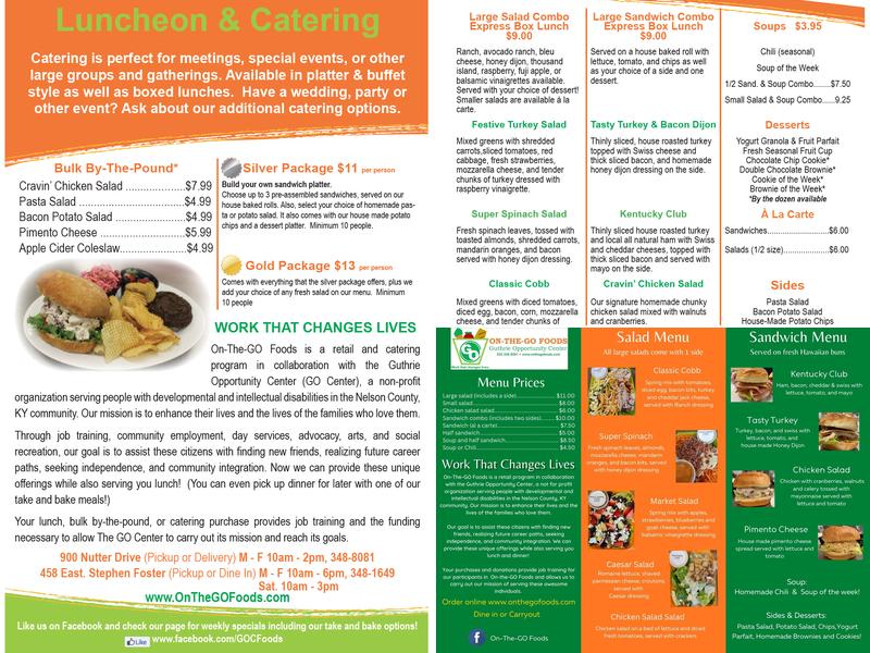 On-The-GO Foods Menu