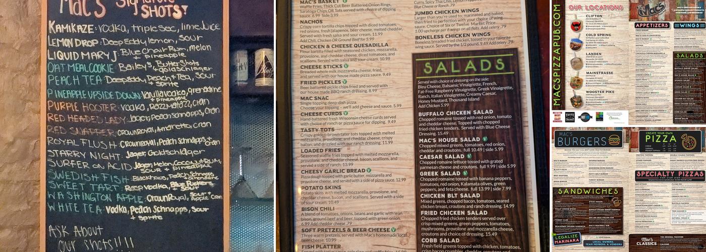 Mac's Pizza Pub Covington Menu
