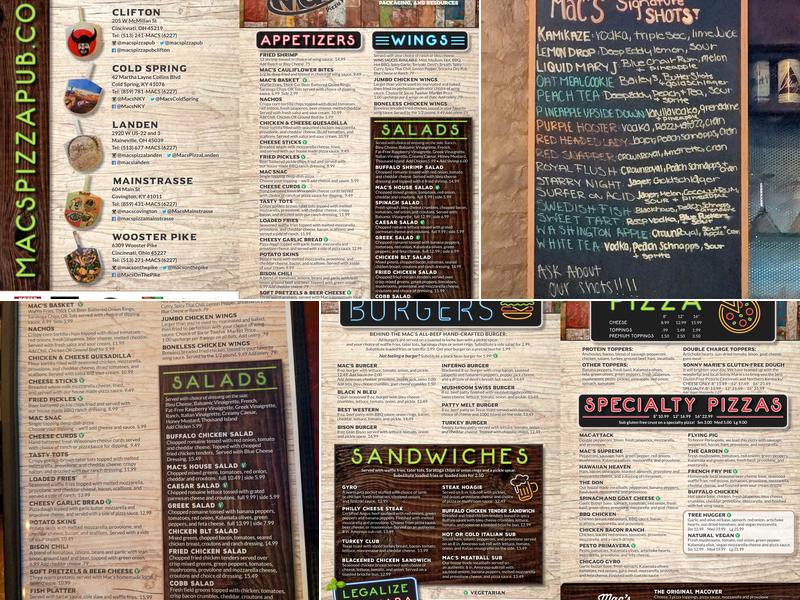 Mac's Pizza Pub Covington Menu