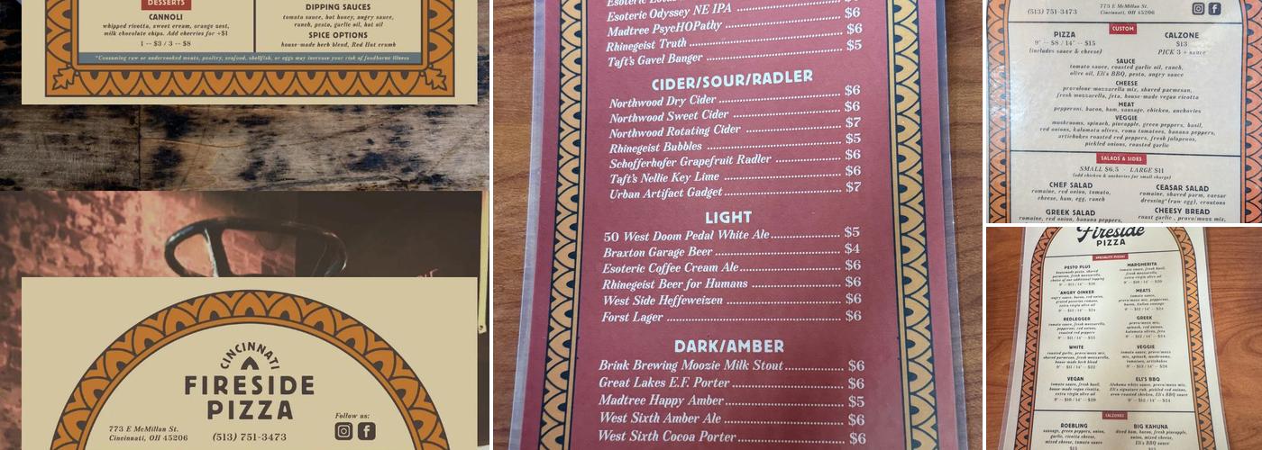 Fireside Pizza Menu