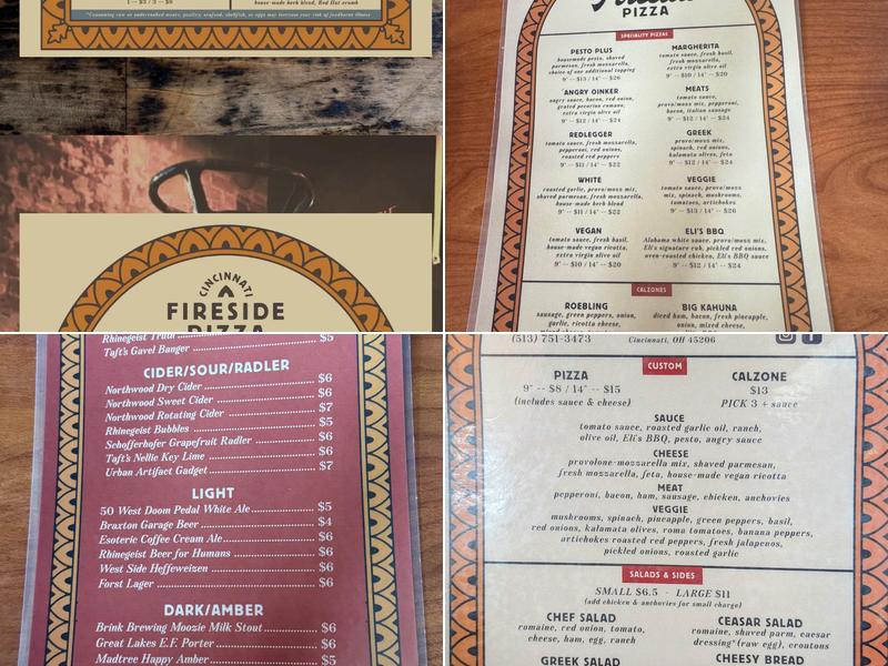 Fireside Pizza Menu