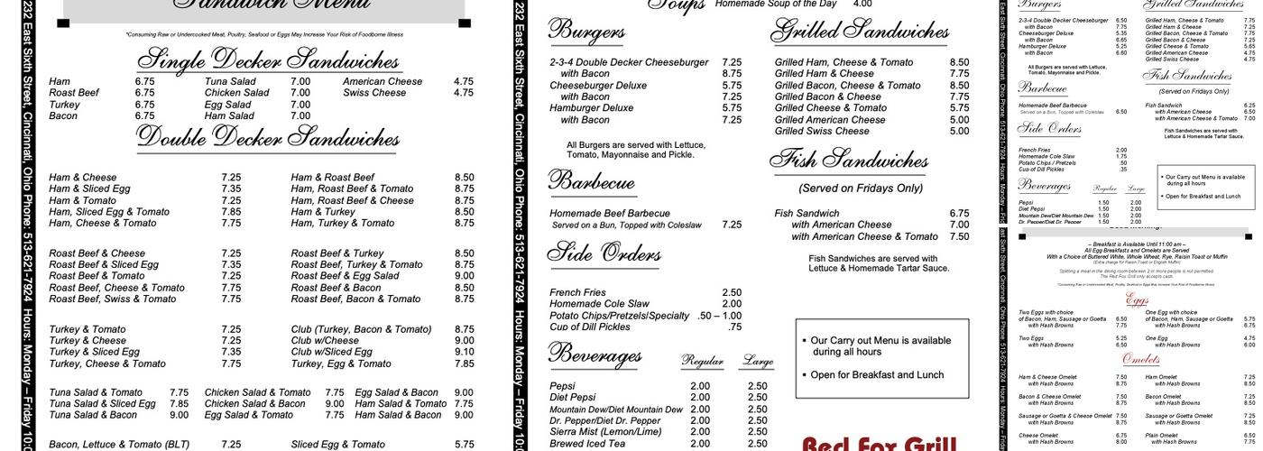 Red Fox Grill Menu
