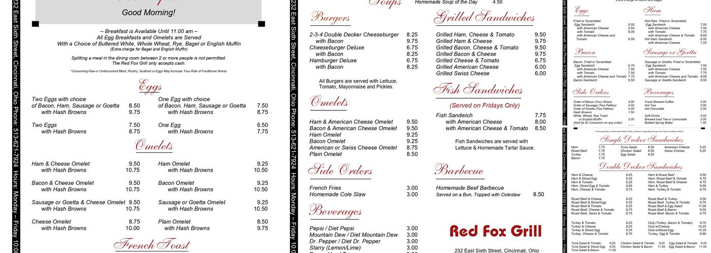 Red Fox Grill Menu